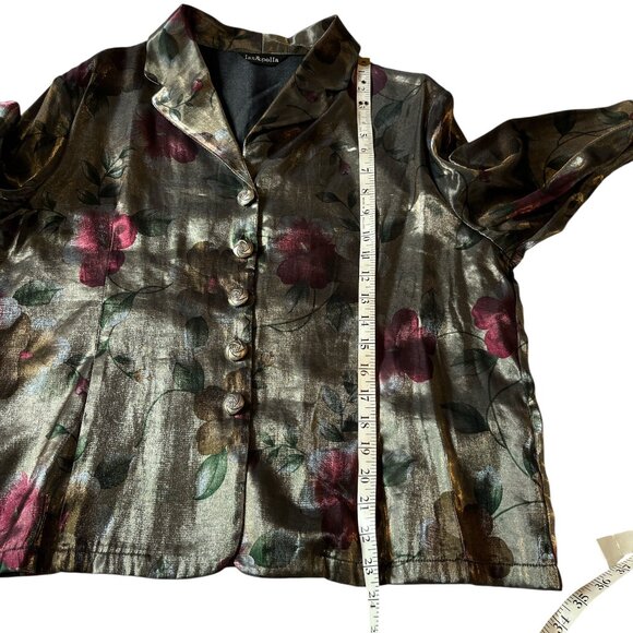 LAS & POLLA Blouse Sz *Large Silky Fabric Beautiful Buttons Long Sleeves Floral - Picture 9 of 13